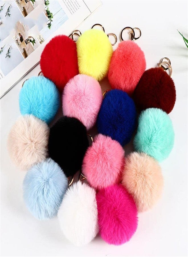 Kicomvi Pom Pom Keychains Colorful Faux Rabbit Fur Ball Keychain Car Key Ring Soft Plush Pompoms Handbag Keyring Charm-red - Image 2